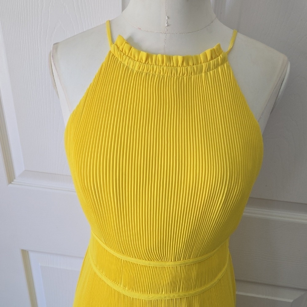 AMUR Yellow Pleated‎ Halter Maxi Dress Formal Evening Gown Size 4 - Picture 2 of 9